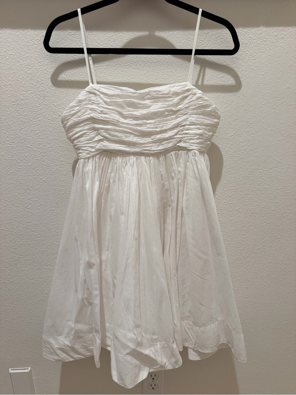 Anthropologie White Ruched Bodice Spaghetti-Strap Mini Dress